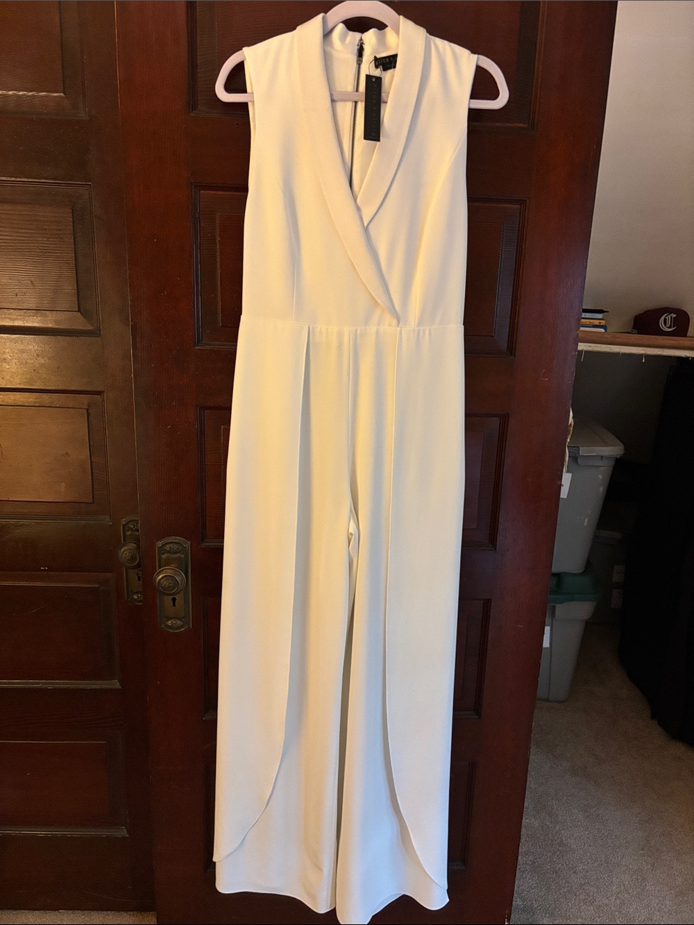 Alice + Olivia Cream Sleeveless Wrap-Front Jumpsuit